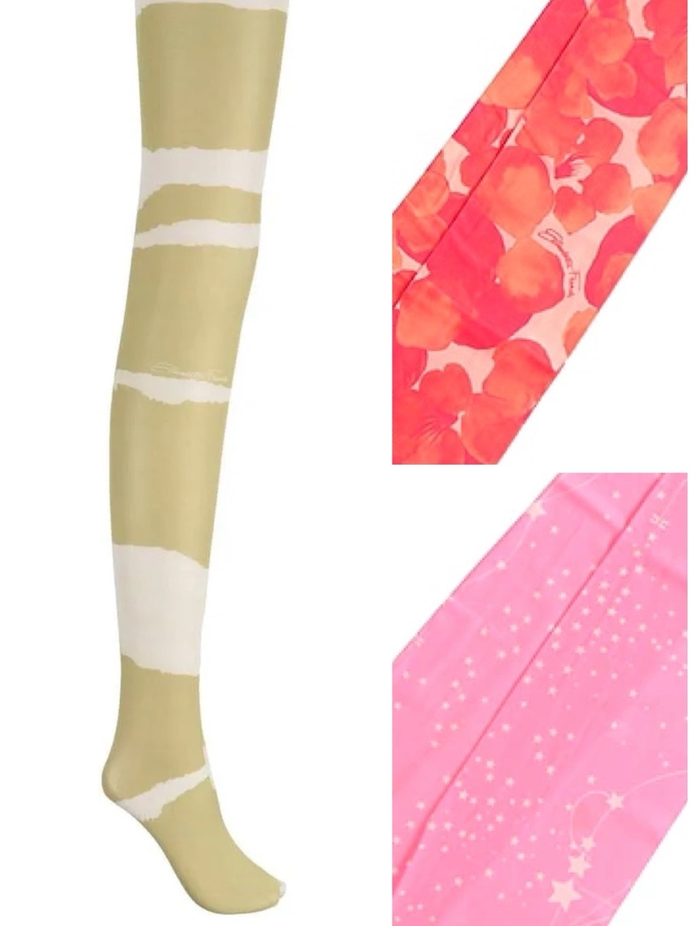 New Lot of 3 Elisabetta Franchi Designer Patterned Tights Green Pink Star Floral